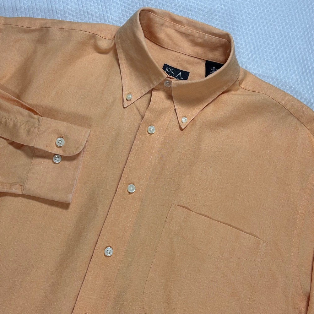 Jos A Bank Travelers Collection Mens Medium Peach Orange‎ 100% Linen Shirt